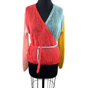 Maiami Multicolor Colorblock Open-Knit Tie-Waist Cardigan Sweater Berlin S/M